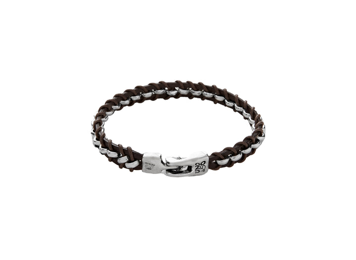 UNOde50 Silver Authentic Brown Leather Bracelet