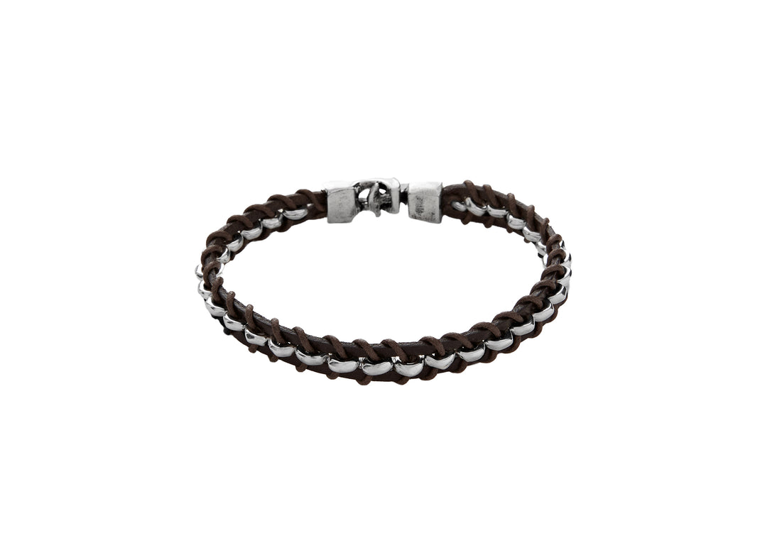 UNOde50 Silver Authentic Brown Leather Bracelet